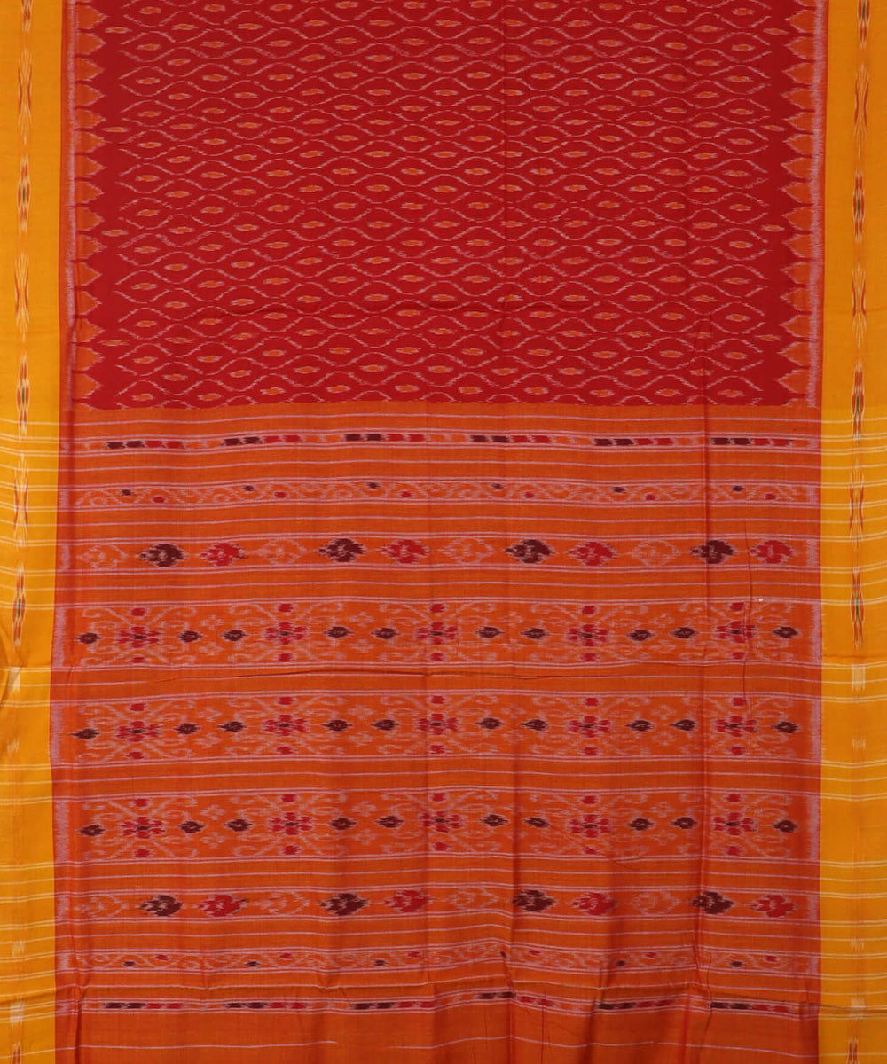 Red orange yellow handwoven cotton nuapatna saree