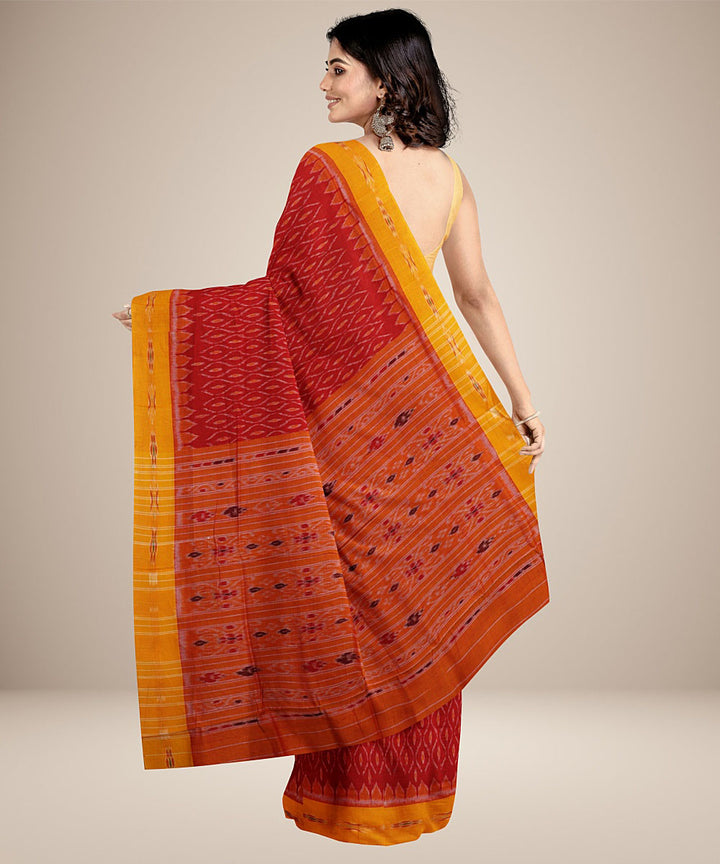 Red orange yellow handwoven cotton nuapatna saree