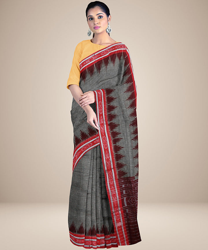 Grey maroon handwoven cotton nuapatna saree