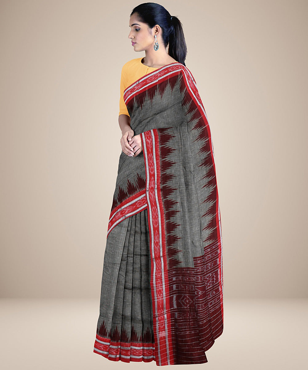 Grey maroon handwoven cotton nuapatna saree