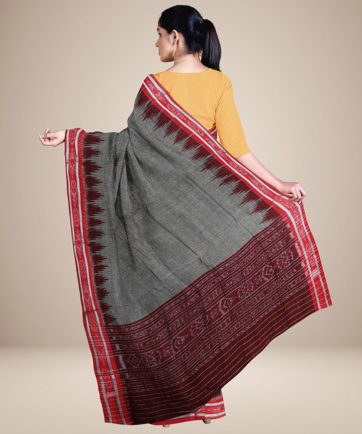 Grey maroon handwoven cotton nuapatna saree