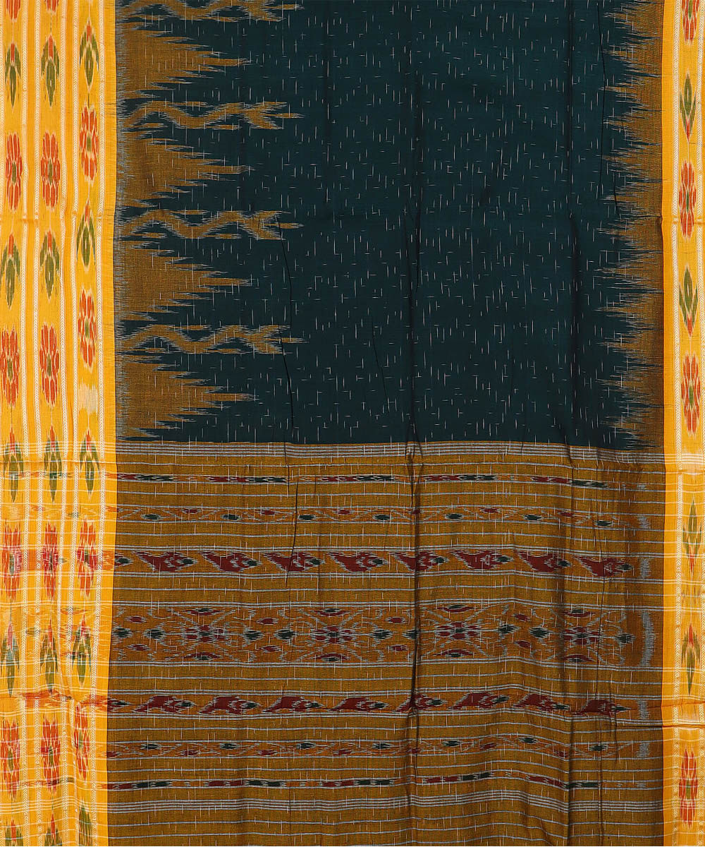 Dark green yellow handwoven cotton nuapatna saree