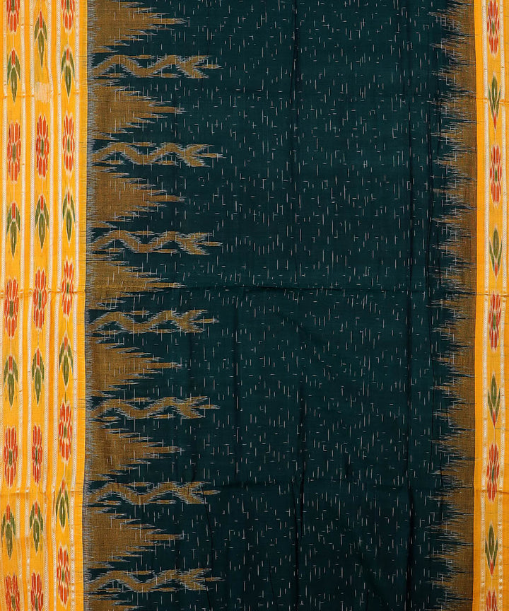 Dark green yellow handwoven cotton nuapatna saree