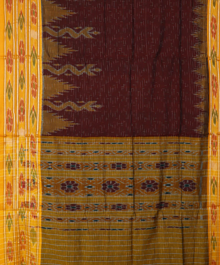 Maroon yellow handwoven cotton nuapatna saree