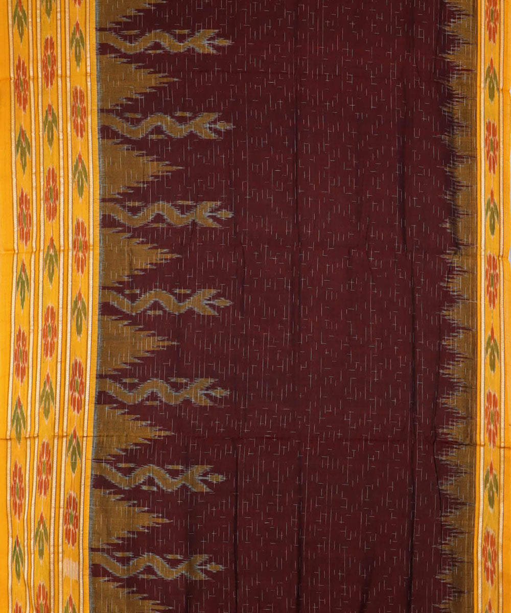 Maroon yellow handwoven cotton nuapatna saree