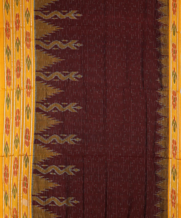 Maroon yellow handwoven cotton nuapatna saree