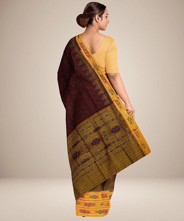 Maroon yellow handwoven cotton nuapatna saree