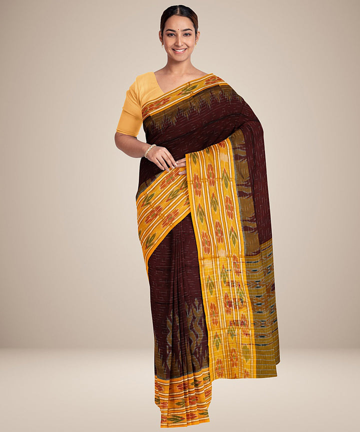 Maroon yellow handwoven cotton nuapatna saree