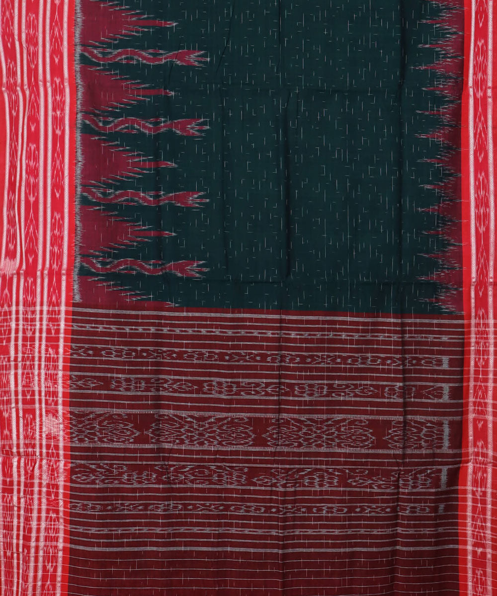 Dark green red handwoven cotton nuapatna saree