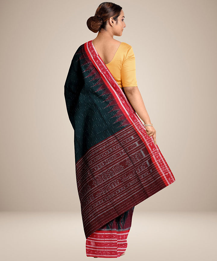 Dark green red handwoven cotton nuapatna saree