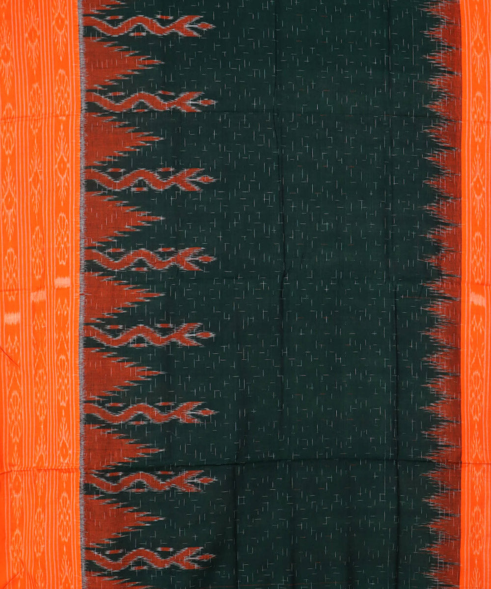 Dark green orange handwoven cotton nuapatna saree