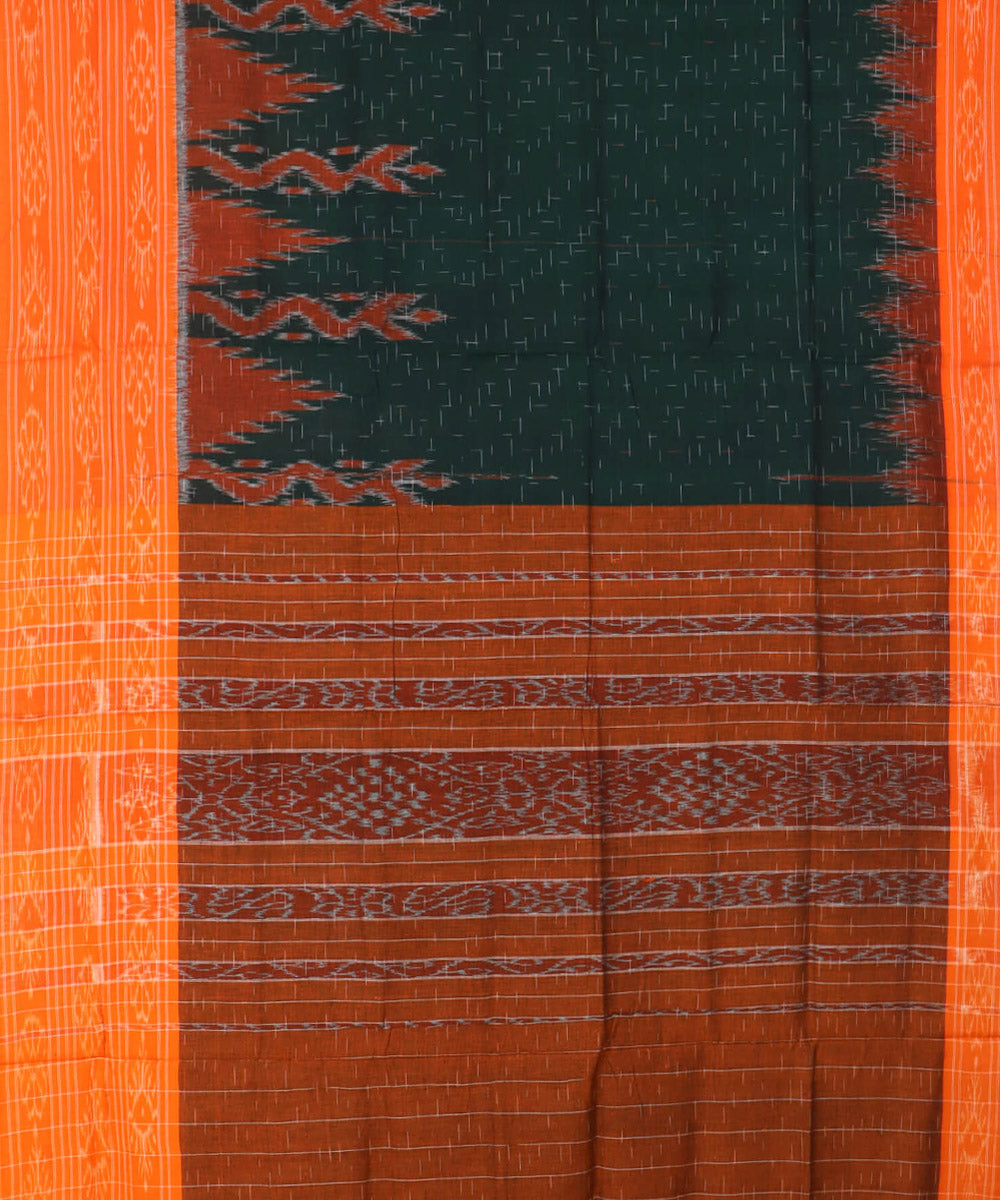 Dark green orange handwoven cotton nuapatna saree