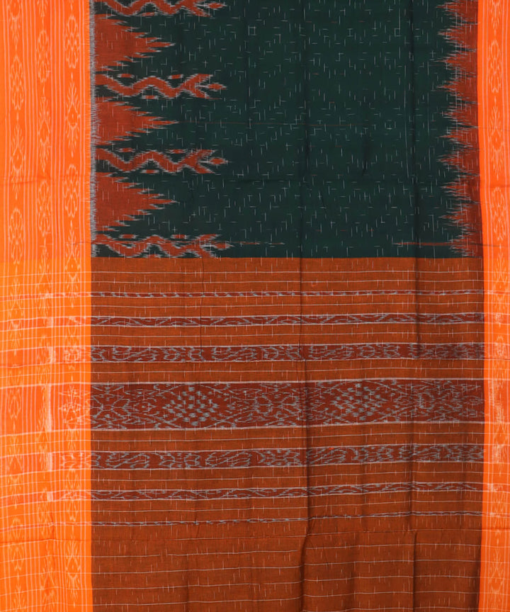 Dark green orange handwoven cotton nuapatna saree