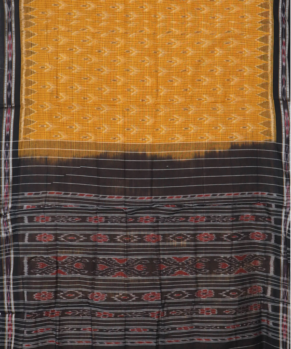 Yellow black handwoven cotton nuapatna saree