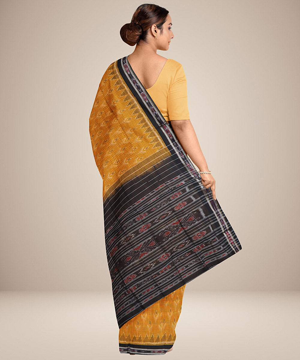 Yellow black handwoven cotton nuapatna saree