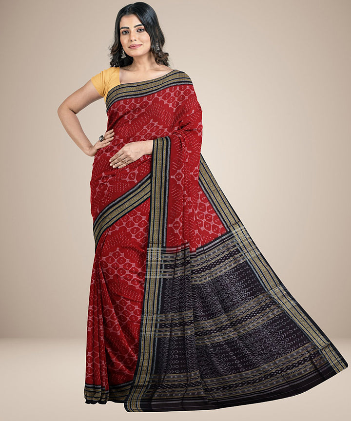 Red black hand woven cotton nuapatna saree