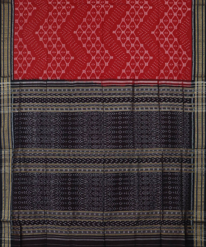 Red black hand woven cotton nuapatna saree