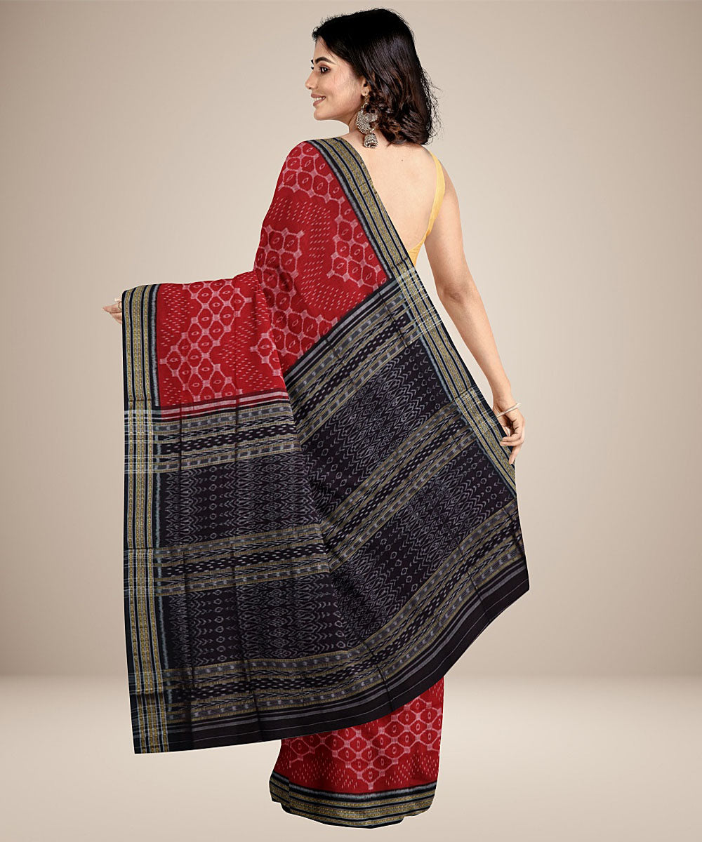 Red black hand woven cotton nuapatna saree