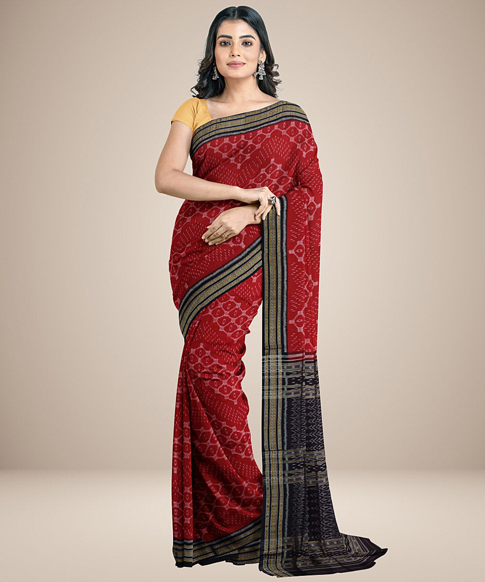 Red black hand woven cotton nuapatna saree