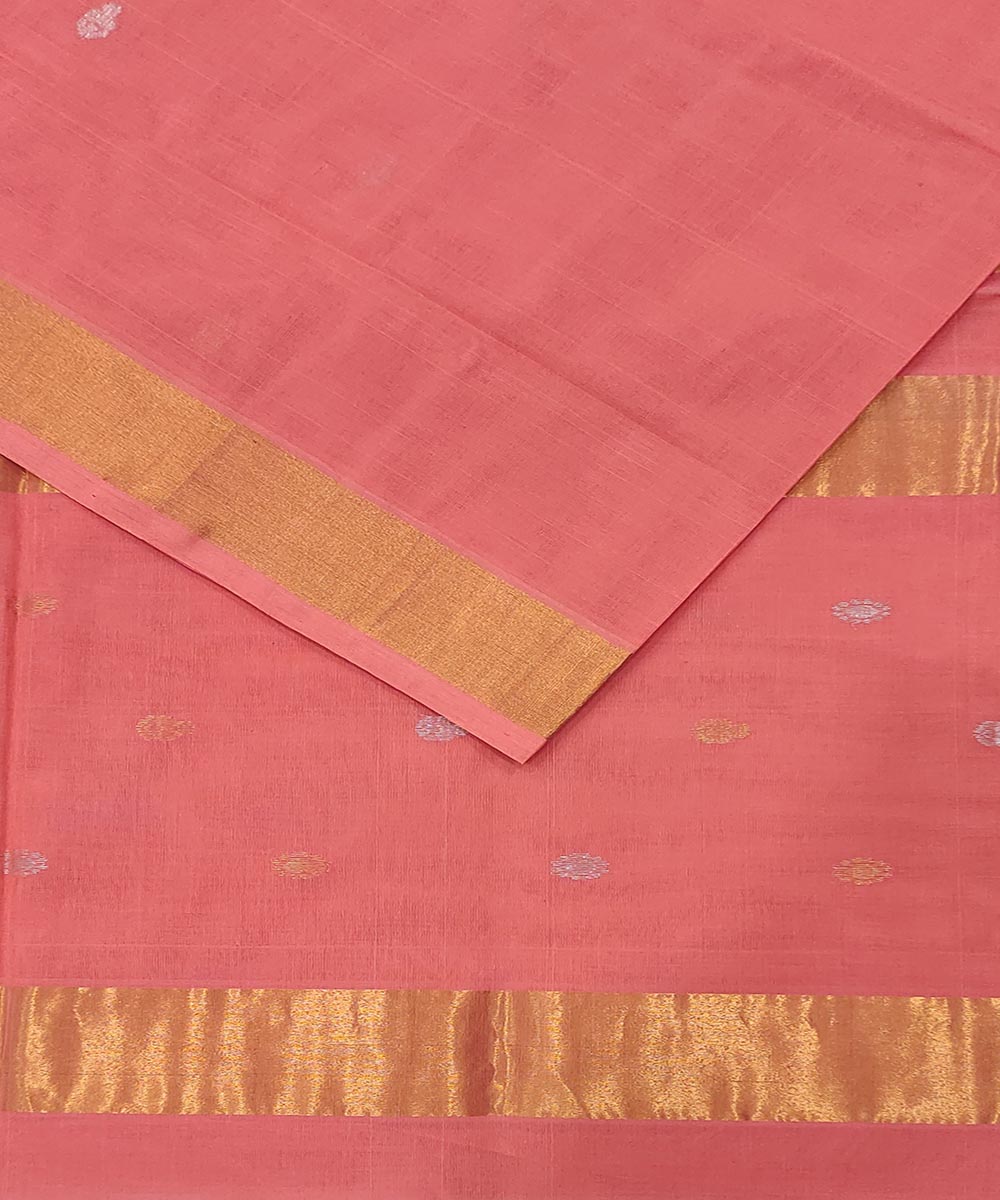 Pink zari border handwoven venkatagiri cotton saree