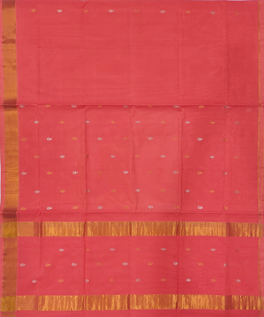 Pink zari border handwoven venkatagiri cotton saree