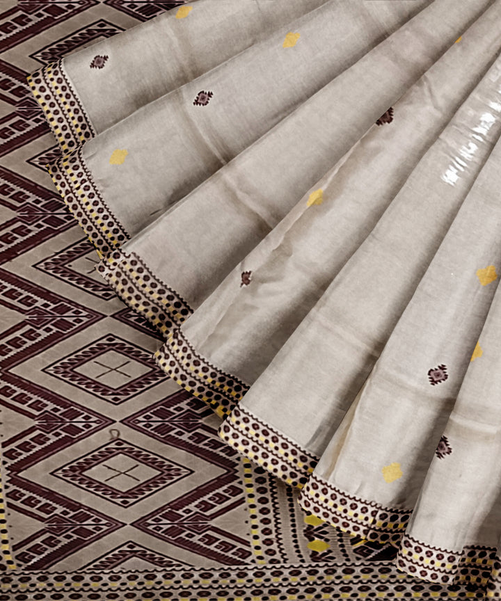 Grey maroon silk handloom assam saree