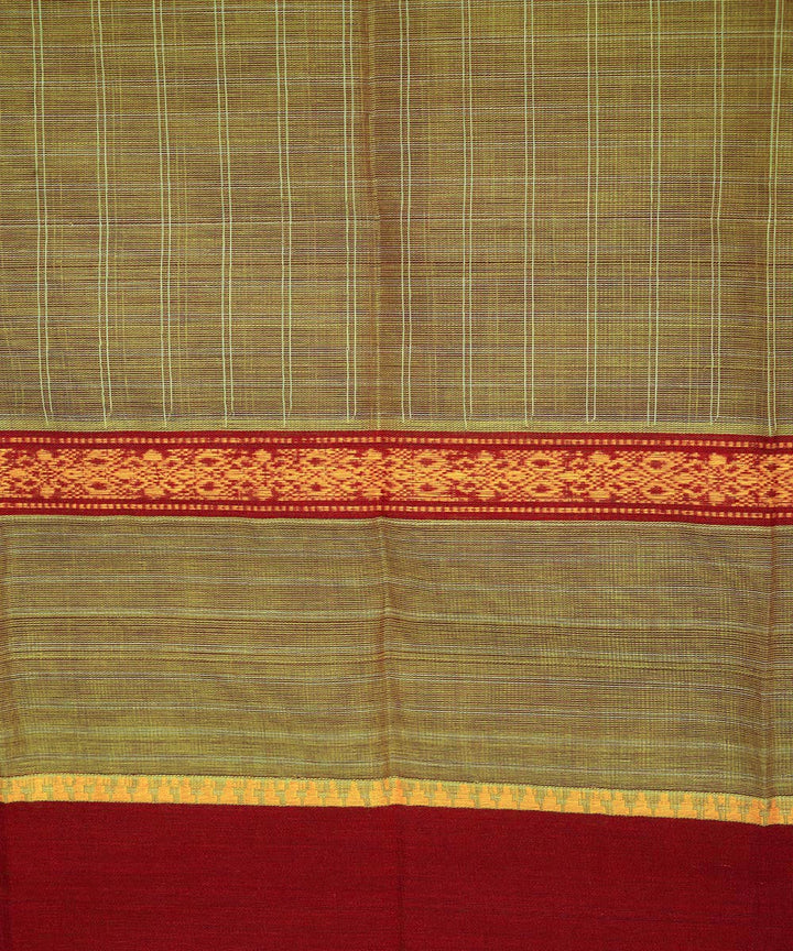 Light green yellow checks cotton handloom narayanapet saree