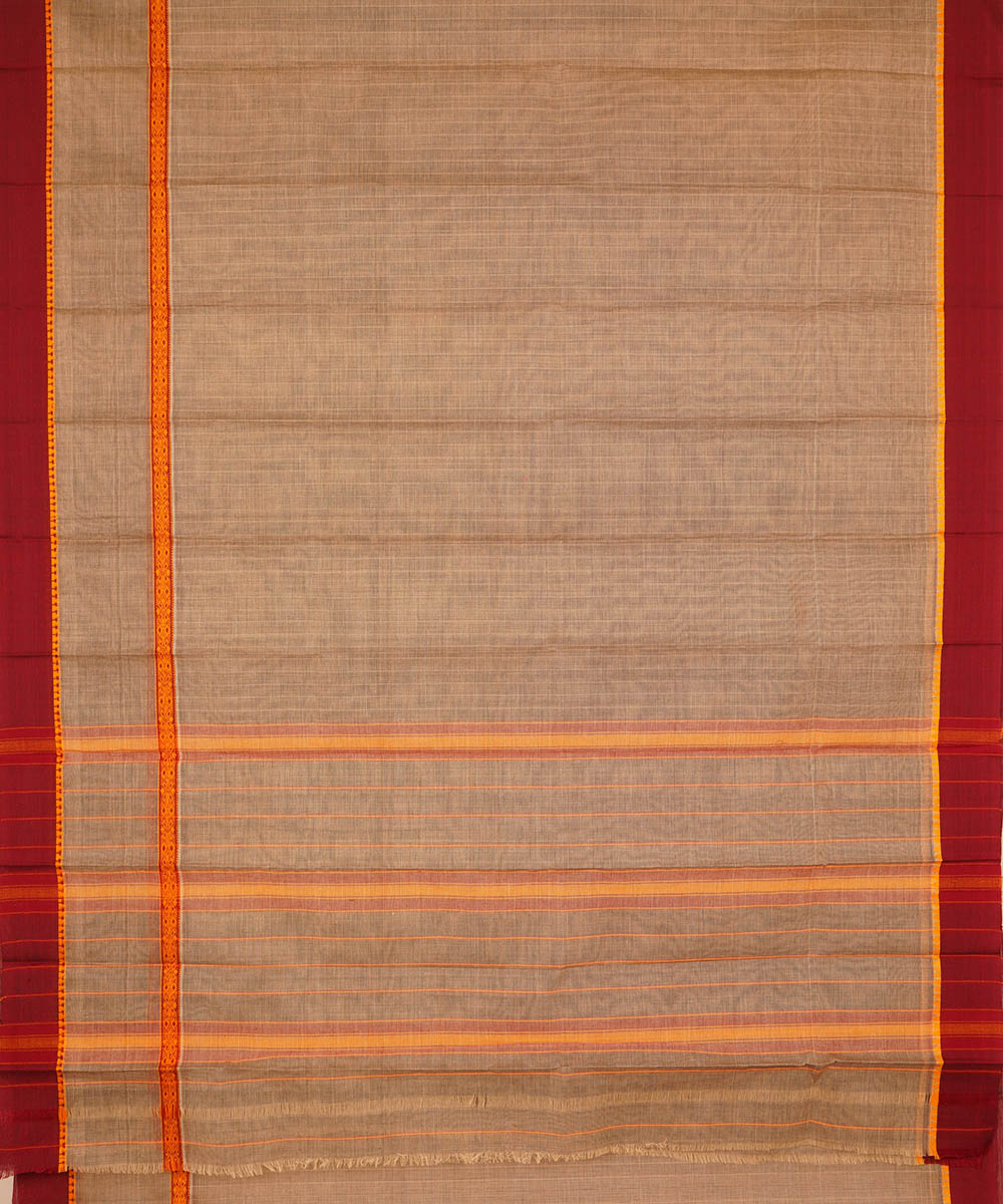 Pale brown cotton handwoven narayanapet saree