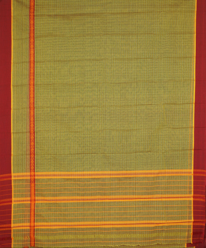 Light green with maroon border cotton handwoven narayanapet saree