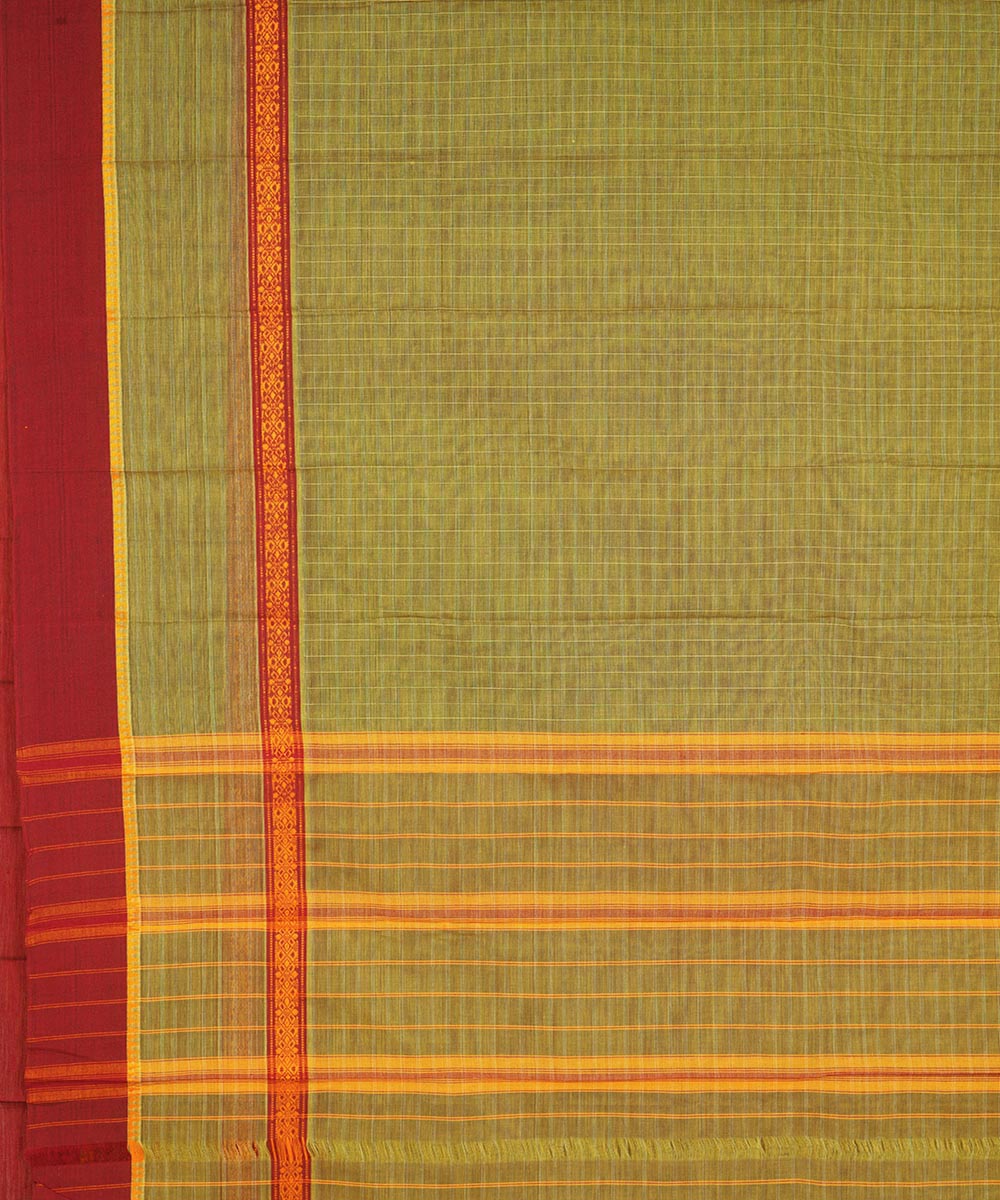 Light green with maroon border cotton handwoven narayanapet saree