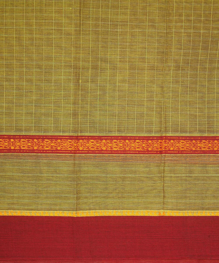 Light green with maroon border cotton handwoven narayanapet saree