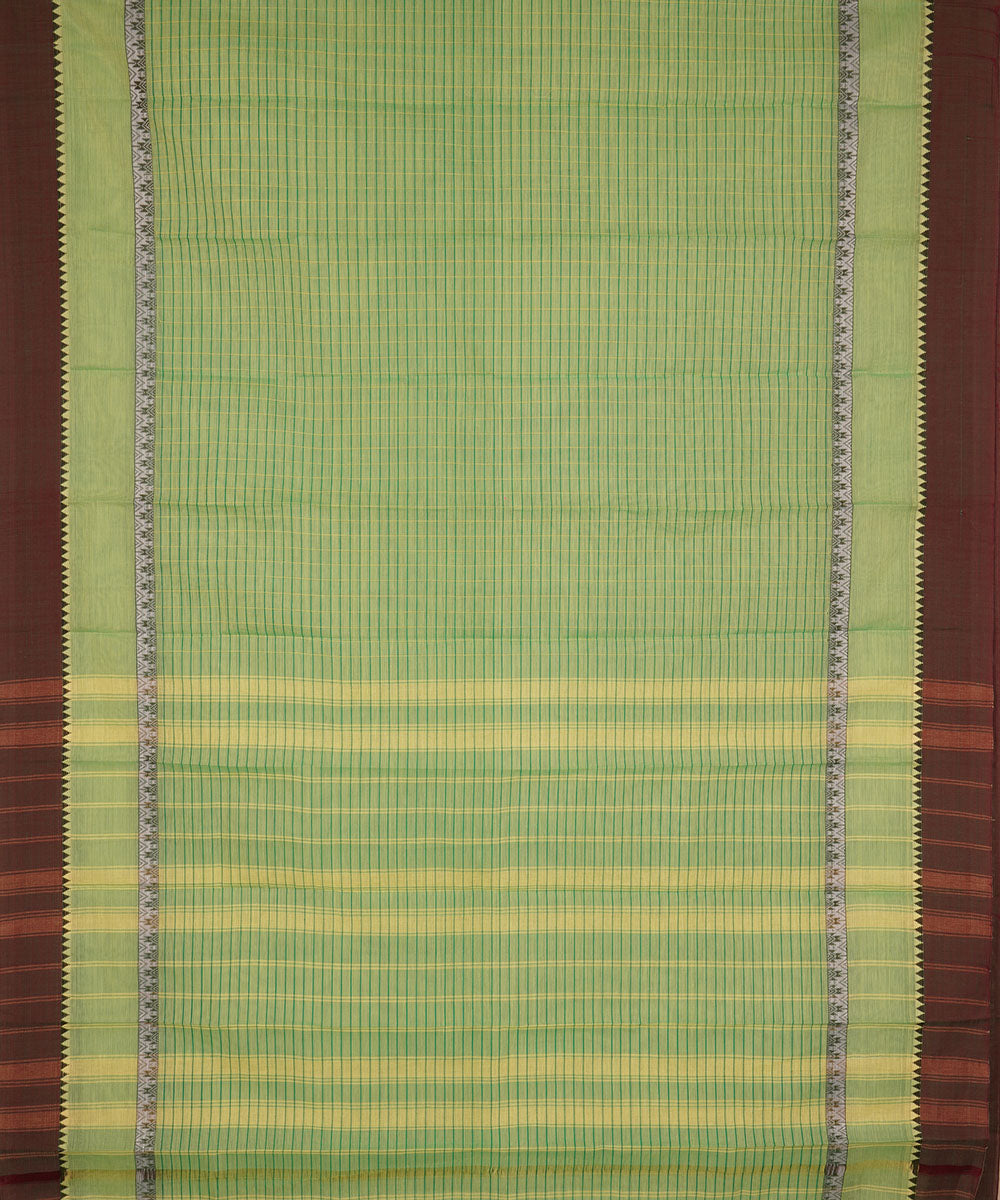 Pale green double color cotton handwoven narayanapet saree