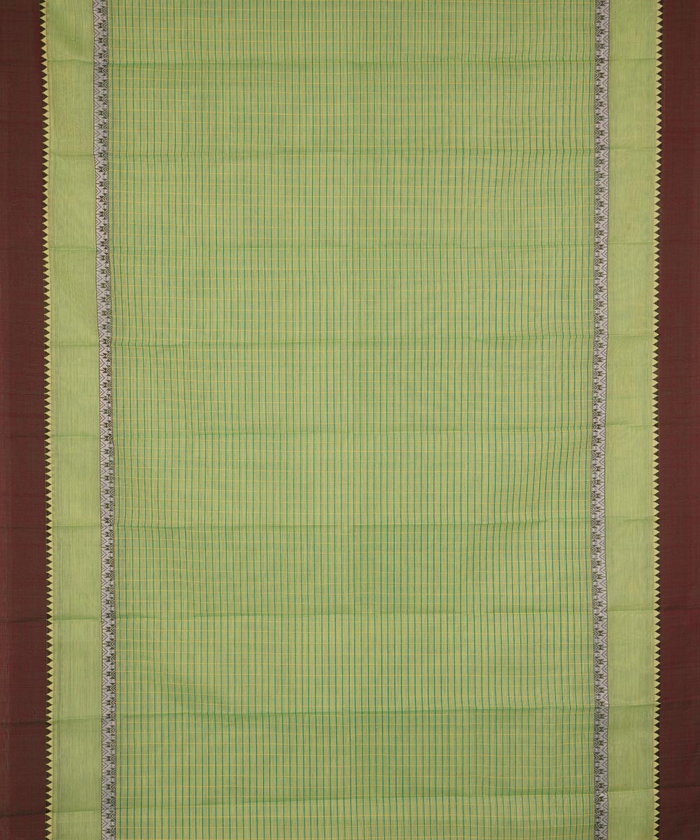 Pale green double color cotton handwoven narayanapet saree