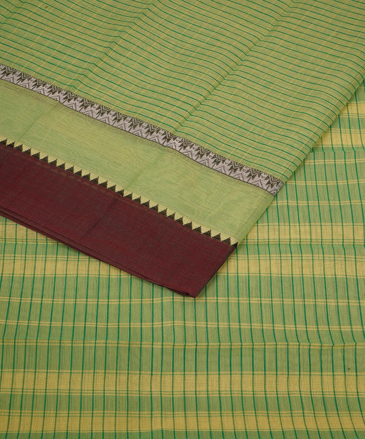 Pale green double color cotton handwoven narayanapet saree