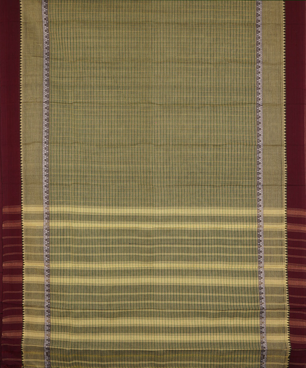 Pale yellow and green double color cotton handwoven narayanapet saree