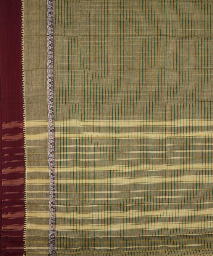 Pale yellow and green double color cotton handwoven narayanapet saree