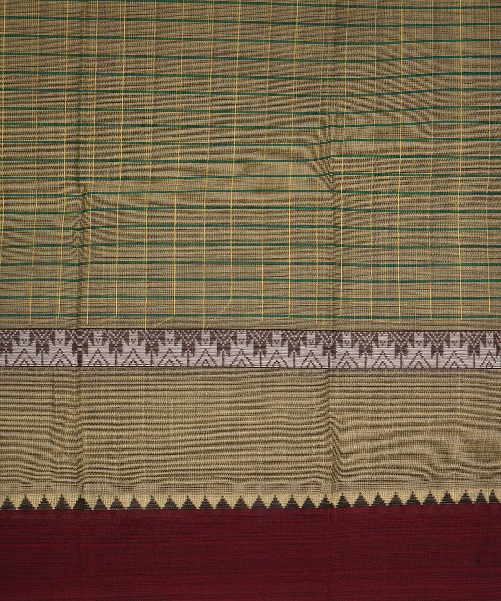 Pale yellow and green double color cotton handwoven narayanapet saree