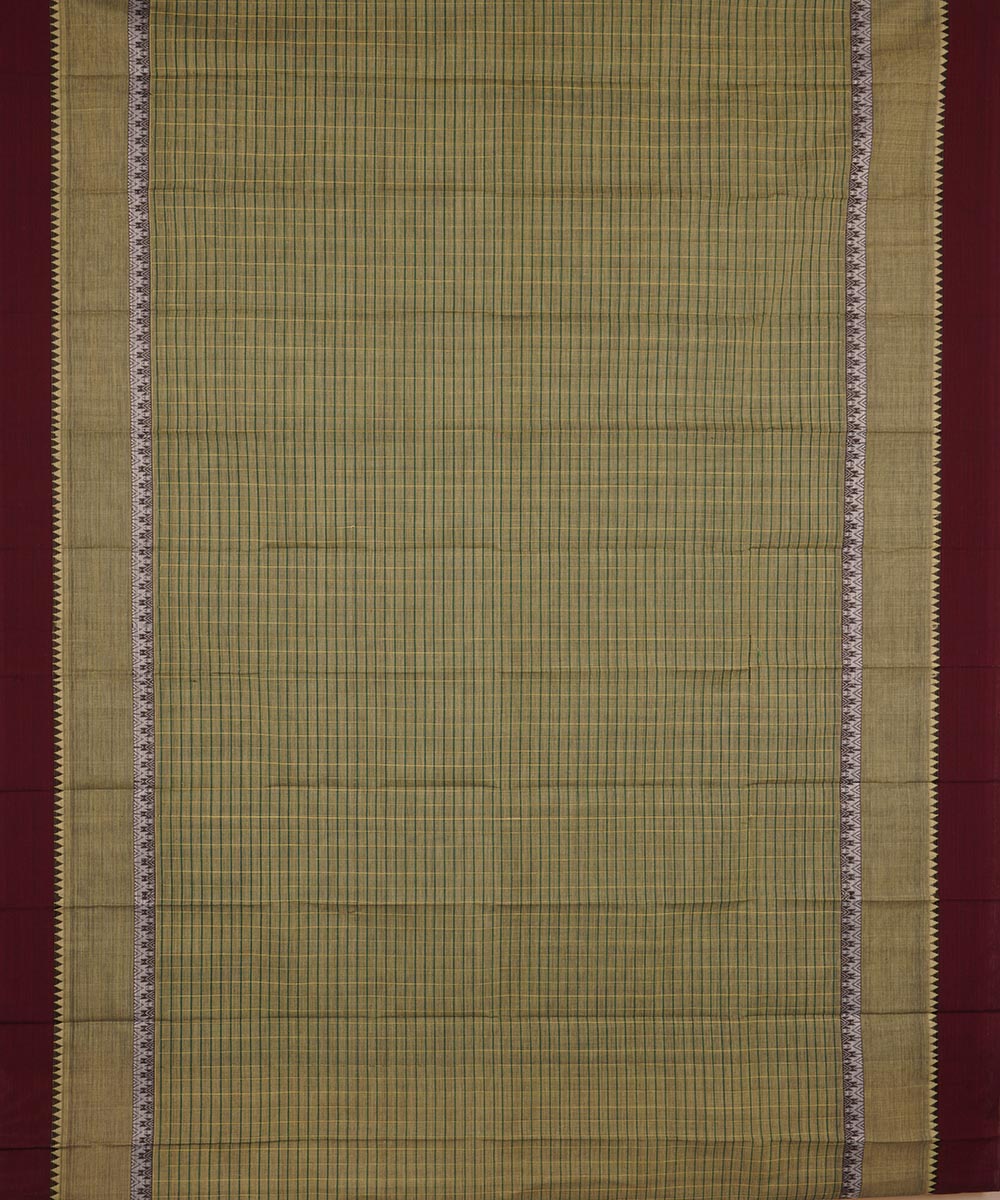 Pale yellow and green double color cotton handwoven narayanapet saree