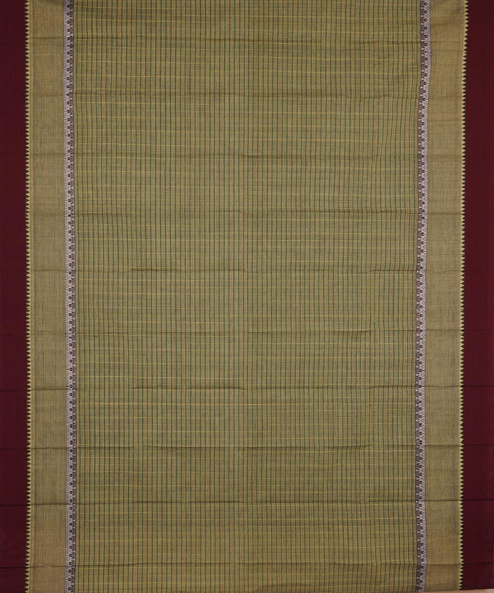 Pale yellow and green double color cotton handwoven narayanapet saree