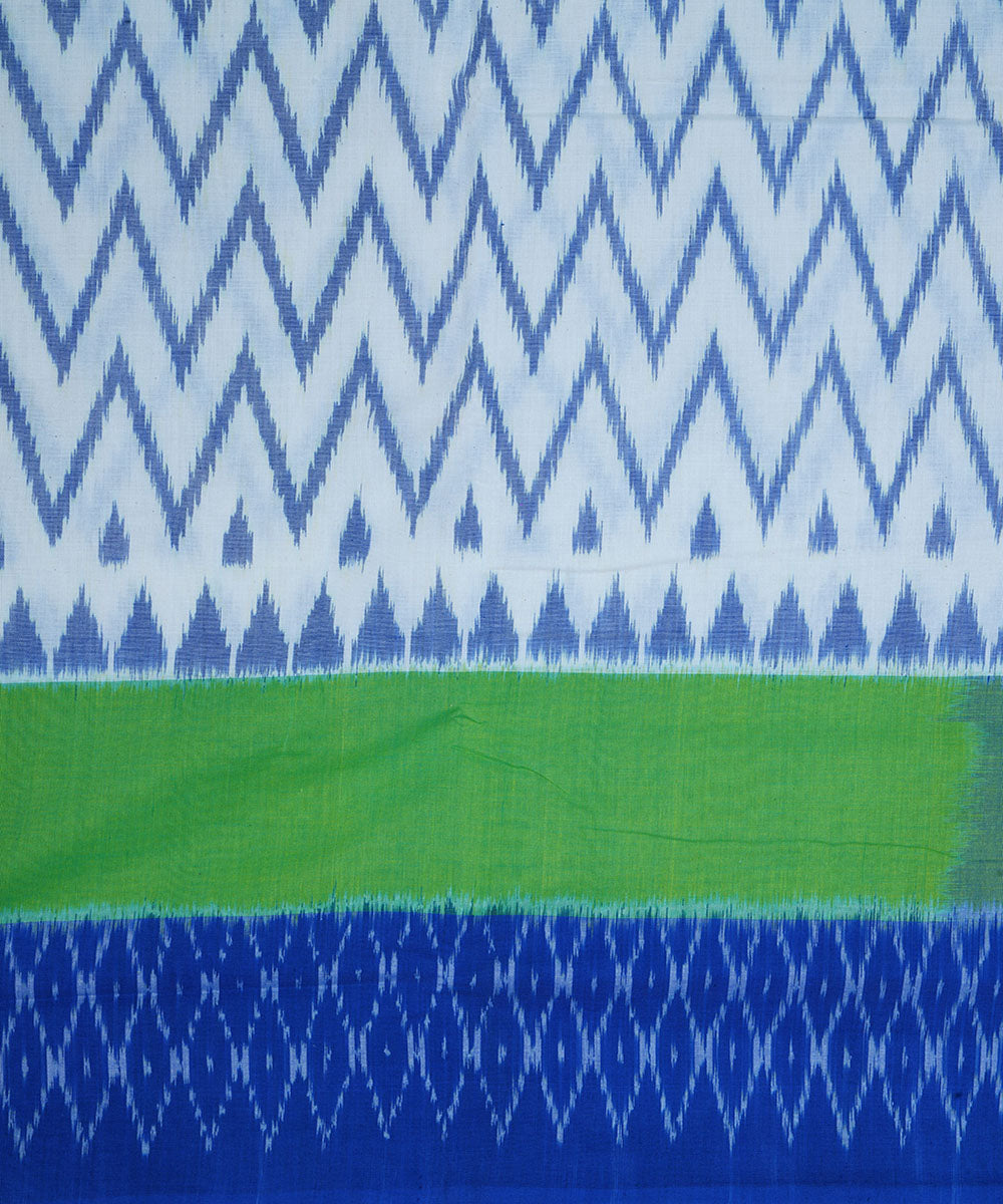 White blue cotton pochampally ikkat saree