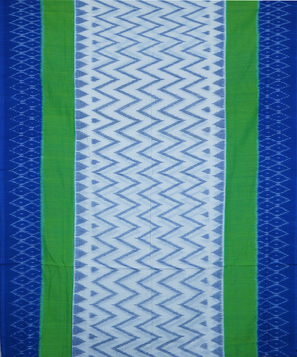 White blue cotton pochampally ikkat saree