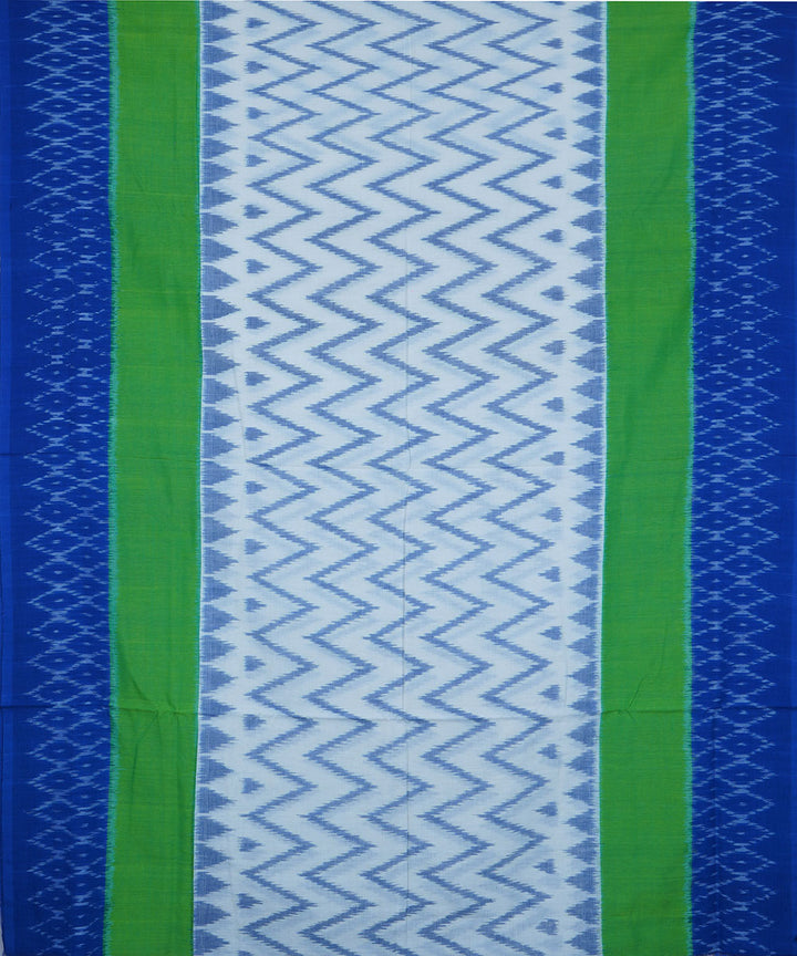 White blue cotton pochampally ikkat saree