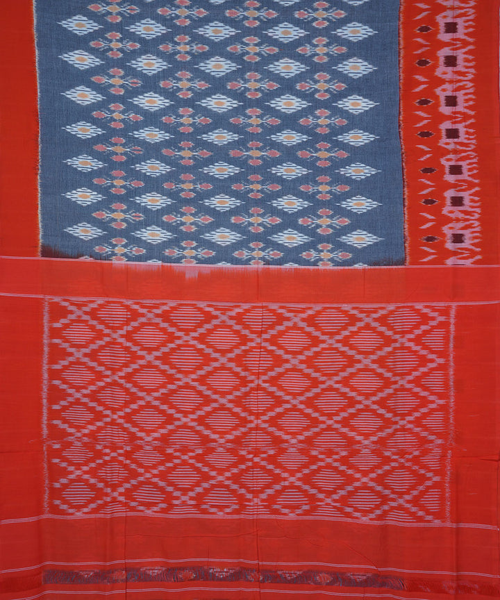 Grey red cotton pochampally ikkat saree