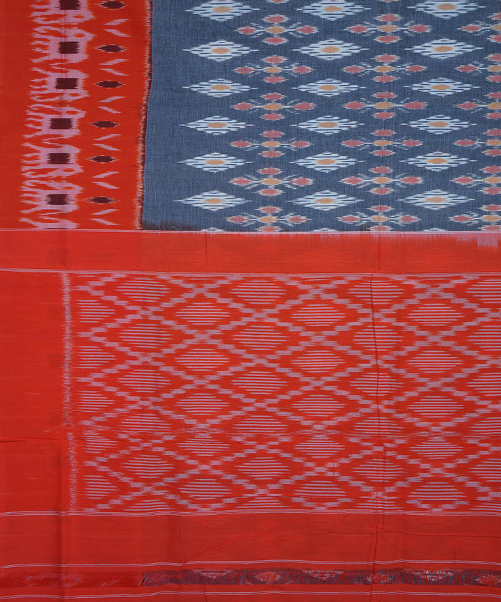 Grey red cotton pochampally ikkat saree