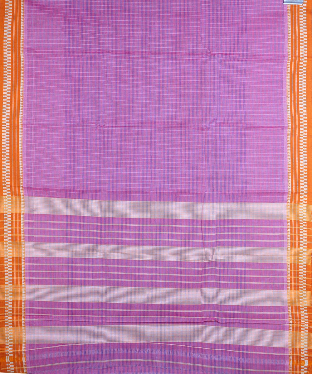 Light purple and orange handloom cotton narayanapet saree