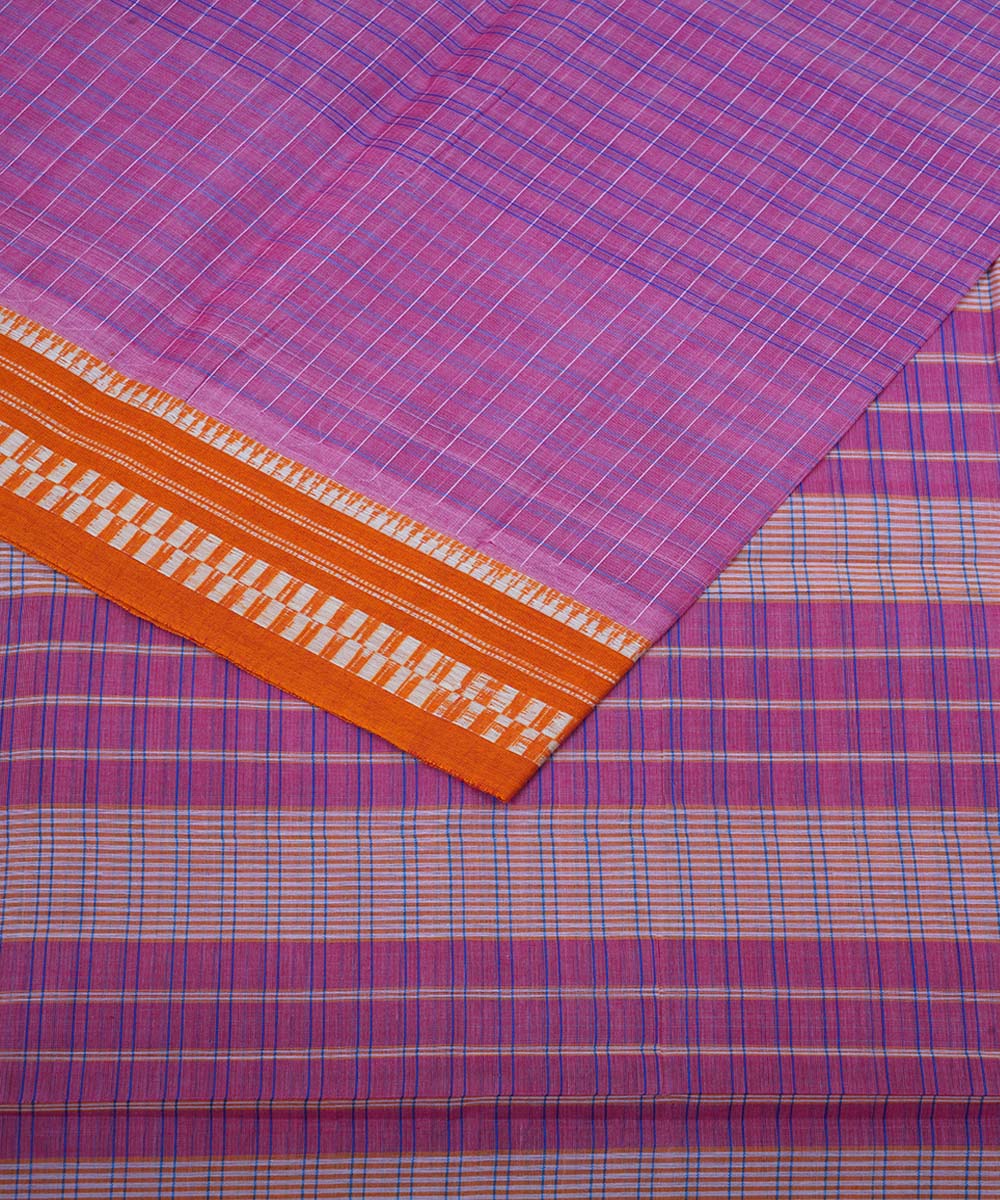 Light purple and orange handloom cotton narayanapet saree