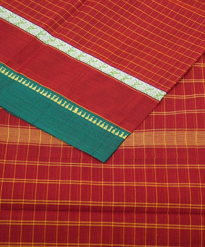 Maroon and green handloom cotton narayanapet saree