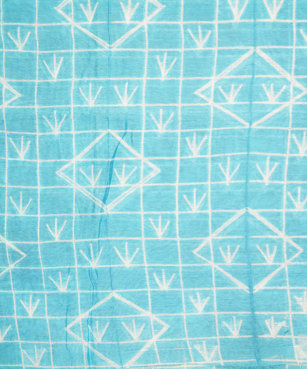 2.5m Sky blue handcrafted cotton silk shibori kurta material