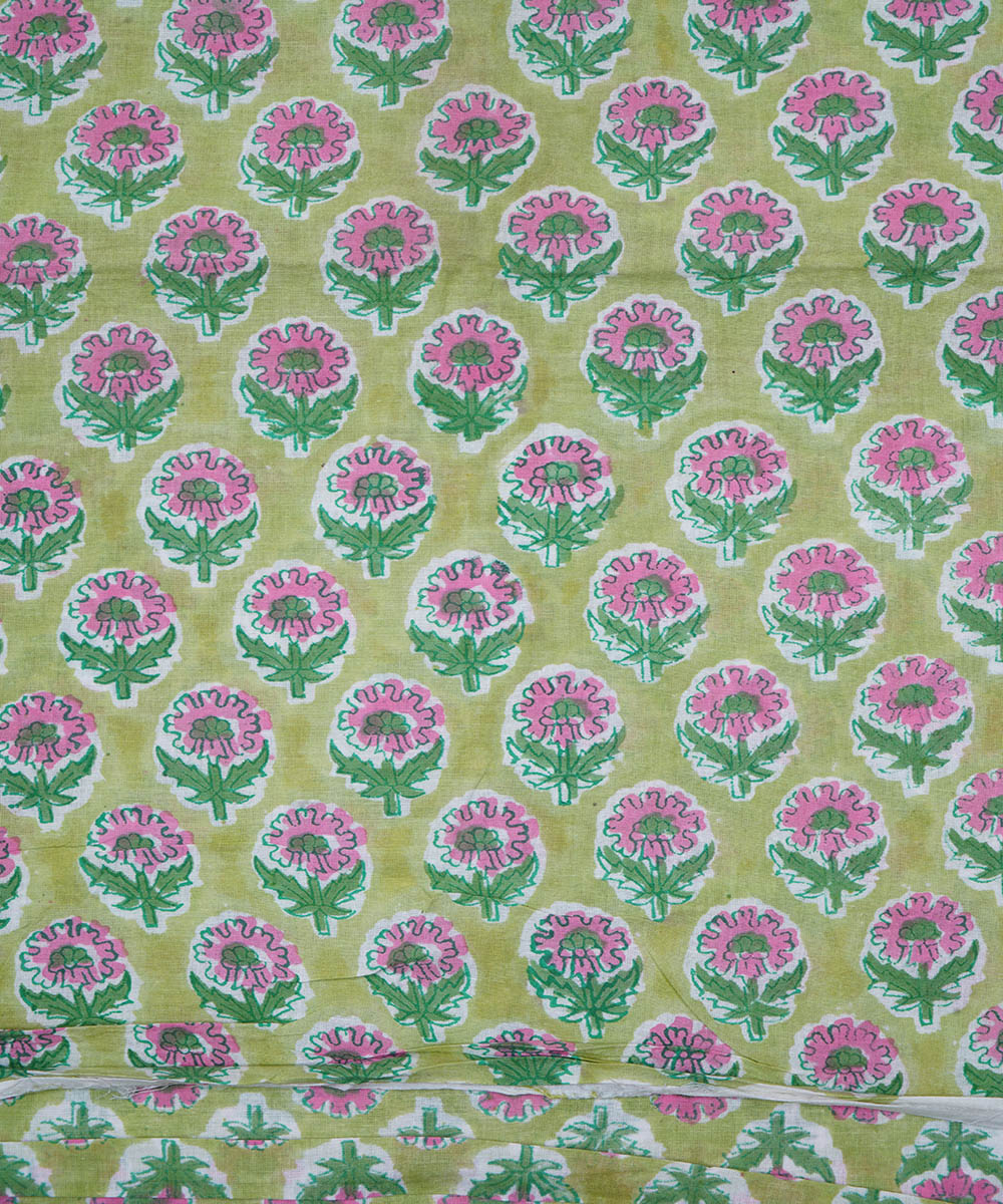 Light green hand block print cotton sanganeri fabrics