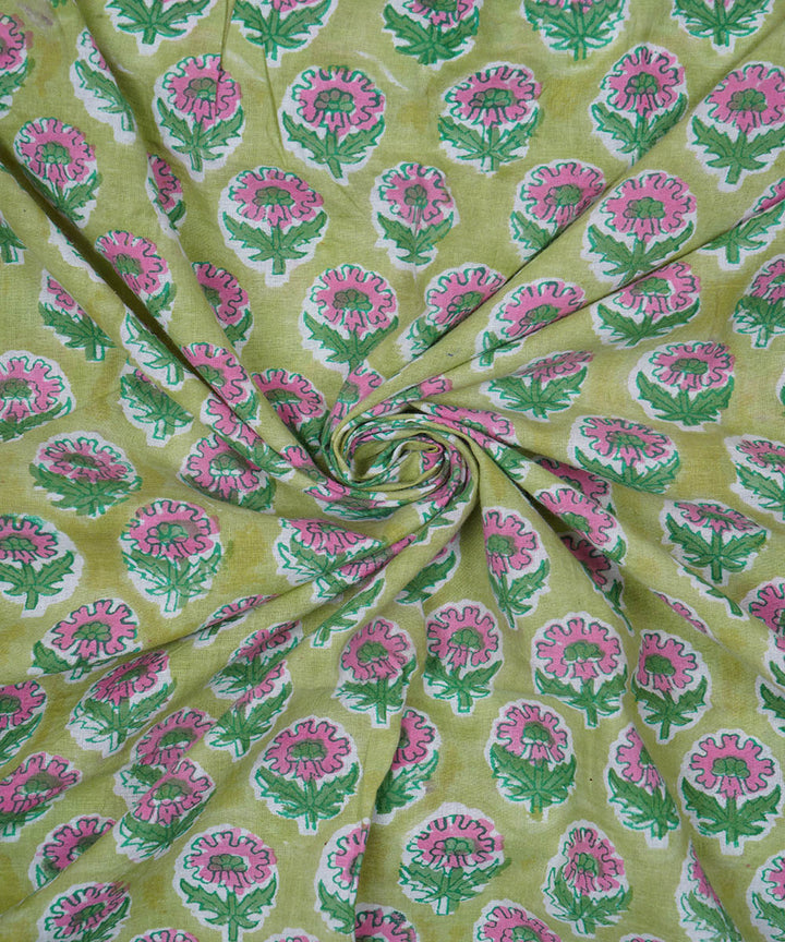 Light green hand block print cotton sanganeri fabrics